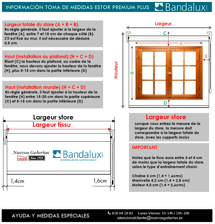 Información toma de medidas Estor Enrollable Premium Plus Bandalux